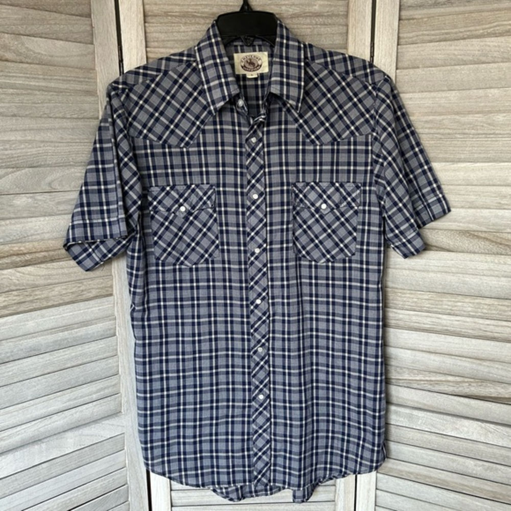 Cheyenne Outfitters Blue White Plaid Pearl Snap Western Shirt Size Medium Ranch